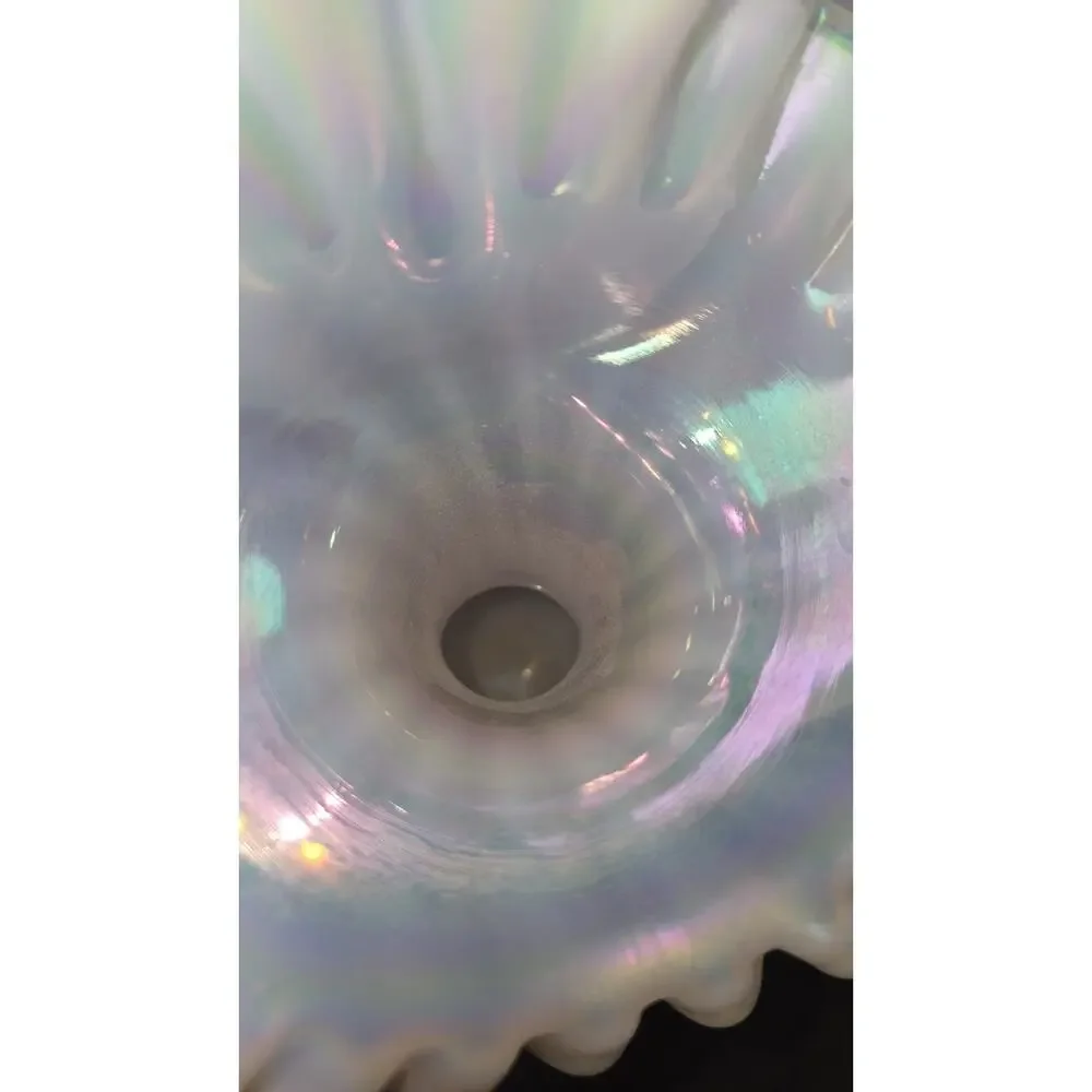 Vintage Fenton Hand-Painted Opalescent Ruffled Glass Floral Vase Signed